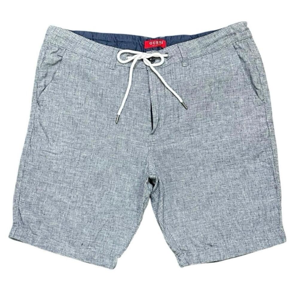 Guess Men’s Linen Blend Blue Shorts Size 36 Coastal Resortwear Preppy